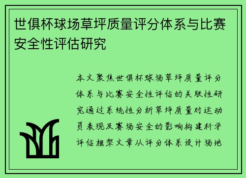 世俱杯球场草坪质量评分体系与比赛安全性评估研究
